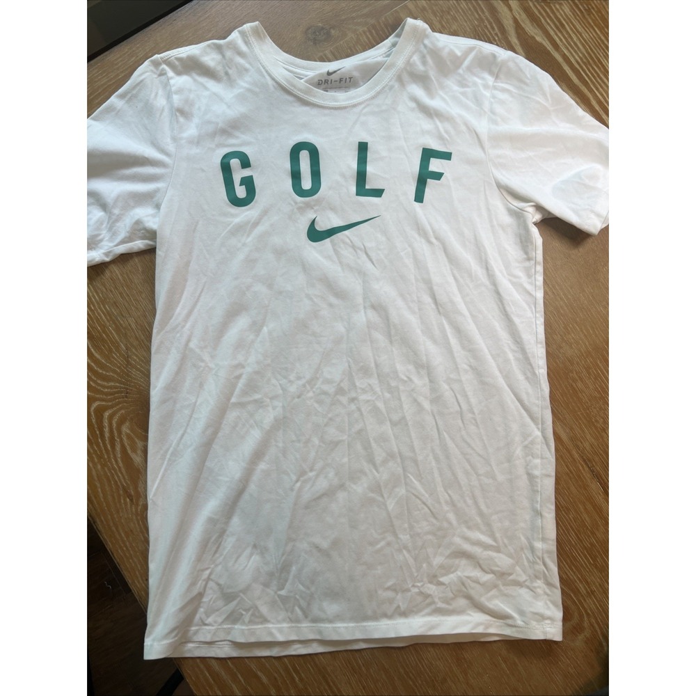 Nike Golf Tshirt Mens Size Small White Green Short Sleeve Dri‎ Fit Outdoor
